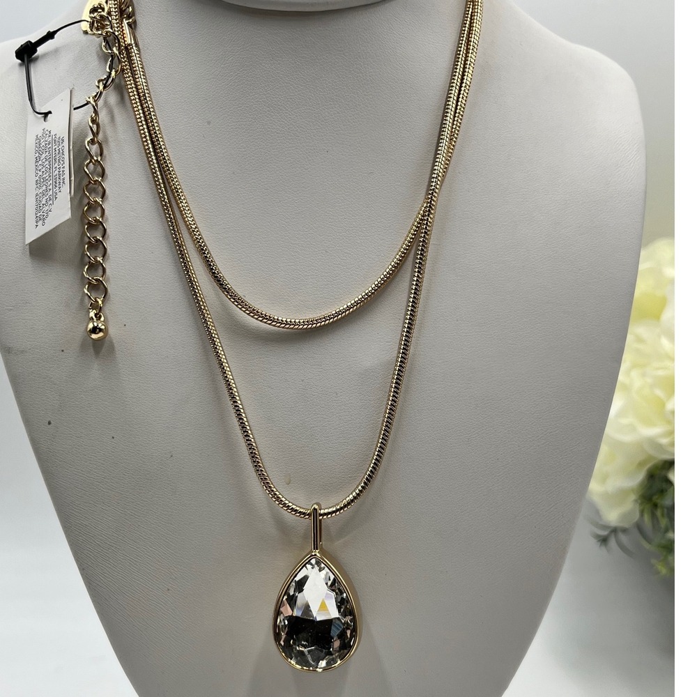 Chico's Erie Teardrop Faceted Glass Crystal Snake Chain Necklace Boho 40" New